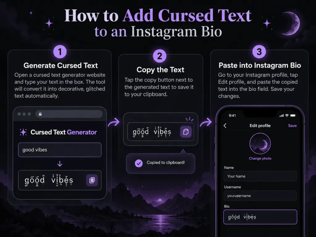  how to use cursed text in Instagram bio